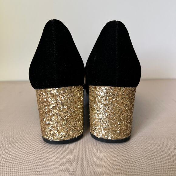 Liz Claiborne Black Velvet Gold Glitter Block Heels Pointed Toe Womens Size 9 - Picture 5 of 7